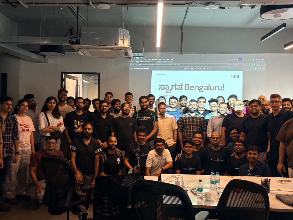 mitramandal.ai Episode 3 Bengaluru group photo with attendees at ClayWorks Create